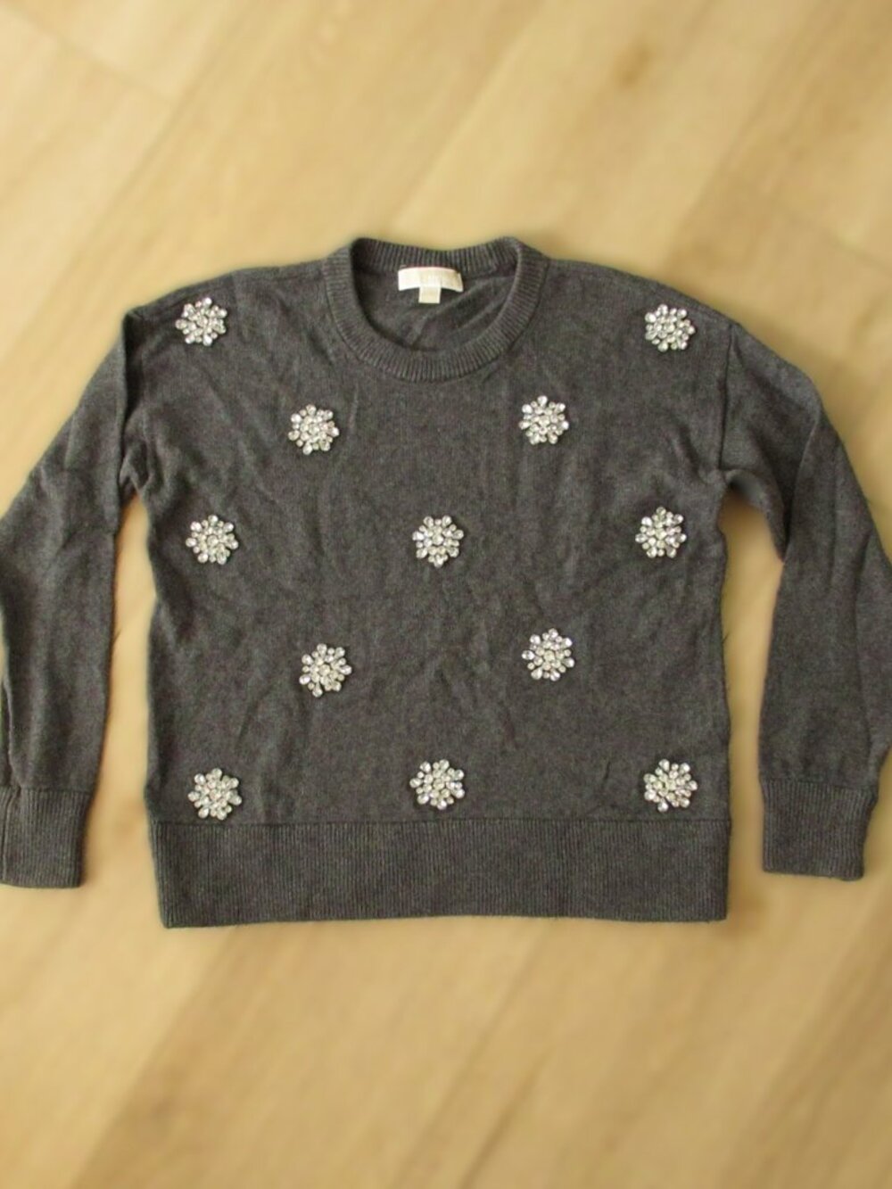 MICHAEL Michael Kors Embellished Wool Blend Sweater Gray Large